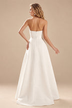 Rutipo Ivory Jumpsuit/Pantsuit Sweetheart Sleeveless Detachable Train Satin Bride Wedding Dress With Bow