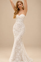 Rutipo Ivory A-Line Sweetheart Sleeveless Chapel Train Lace/Tulle Wedding Dress With Beading/Flower(s)
