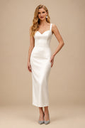 Rutipo Ivory Sheath/Column Sweetheart Sleeveless Ankle-Length Matte Satin Wedding Dresses