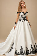 Rutipo As Picture Ball-Gown Off-The-Shoulder Sleeveless Chapel Train Satin Wedding Dresses With Appliques Lace