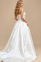 Rutipo As Picture Ball-Gown Strapless Sleeveless Court Train Twill Satin Wedding Dresses With Bow(s)/Beading/High Split