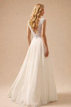 Rutipo Ivory A-Line V-Neck Sleeveless Floor-Length Chiffon/Lace Wedding Dresses With Lace/Overskirt Dress