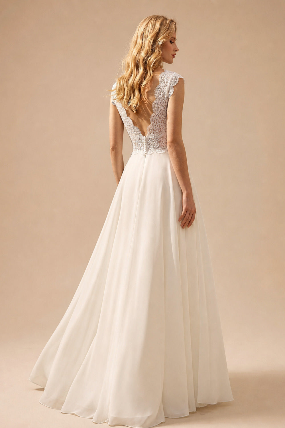 Rutipo Ivory A-Line V-Neck Sleeveless Floor-Length Chiffon/Lace Wedding Dresses With Lace/Overskirt Dress