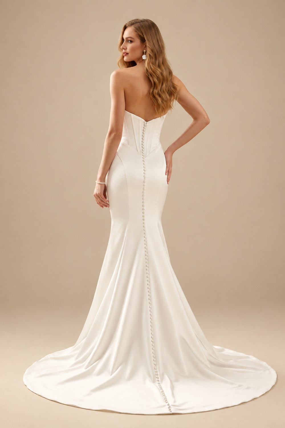 Rutipo Ivory Sheath/Column Off-The-Shoulder Sleeveless Court Train Matte Satin Wedding Dress With Beading