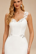 Rutipo Ivory Trumpet/Mermaid Sweetheart Sleeveless Sweep Train Lace/Elastic Satin Wedding Dress With Appliques Lace