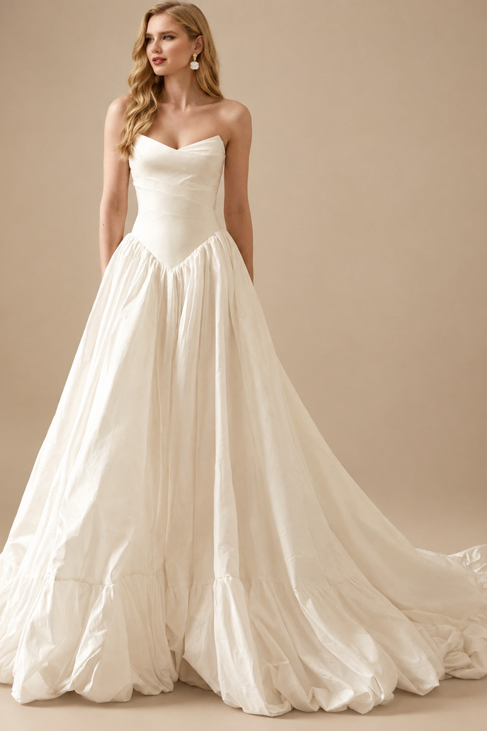 Rutipo Ivory Ball-Gown Strapless Sleeveless Royal Taffeta Wedding Dresses