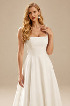 Rutipo Ivory Ball-Gown Square Neckline Sleeveless Court Train Satin Wedding Dresses With Pockets