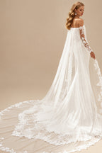 Rutipo Ivory Trumpet/Mermaid Off-The-Shoulder Long Sleeves Chapel Train Lace/Crepe Satin Wedding Dresses With Appliques Lace