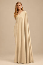 Rutipo Champagne Trumpet/Mermaid Off-The-Shoulder Short Sleeves Chapel Train Elastic Satin Wedding Dresses
