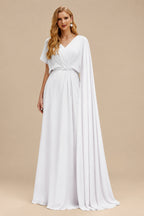 Rutipo White Trumpet/Mermaid Off-The-Shoulder Short Sleeves Chapel Train Elastic Satin Wedding Dresses