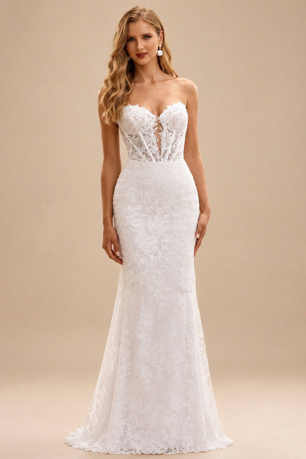 Rutipo White Trumpet/Mermaid Sweetheart Long Sleeves Court Train Elastic Satin Wedding Dresses With Appliques Lace