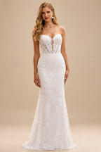 Rutipo White Trumpet/Mermaid Sweetheart Long Sleeves Court Train Elastic Satin Wedding Dresses With Appliques Lace