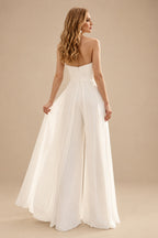Rutipo Ivory Jumpsuit/Pantsuit Off-The-Shoulder Sleeveless Floor-Length Chiffon/Elastic Satin Wedding Dresses