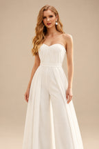 Rutipo Ivory Jumpsuit/Pantsuit Off-The-Shoulder Sleeveless Floor-Length Chiffon/Elastic Satin Wedding Dresses