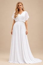 Rutipo White Jumpsuit/Pantsuit Off-The-Shoulder Sleeveless Floor-Length Chiffon/Elastic Satin Wedding Dresses