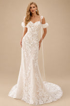 Rutipo Ivory Trumpet/Mermaid Sweetheart Court Train Lace/Tulle Wedding Dresses With Appliques Lace