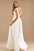 Rutipo Ivory Jumpsuit/Pantsuit V-Neck Sleeveless Floor-Length Chiffon Wedding Dresses With Pleated