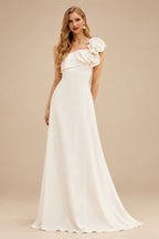 Rutipo Ivory Jumpsuit/Pantsuit One-Shoulder Sleeveless Floor-Length Elastic Satin Wedding Dresses With Flower(s)