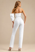 Rutipo White Simple Jumpsuit/Pantsuit One-Shoulder Sleeveless Floor-Length Matte Satin Wedding Dresses