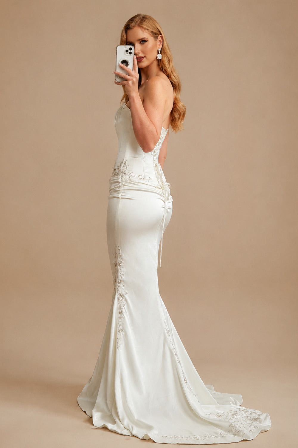 Rutipo Ivory Trumpet/Mermaid Two-Piece Set Strapless Court Train Acetate Satin Wedding Dresses