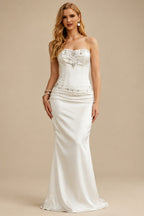 Rutipo Ivory Trumpet/Mermaid Two-Piece Set Strapless Court Train Acetate Satin Wedding Dresses