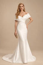 Rutipo Ivory Trumpet/Mermaid Sweetheart Sleeveless Court Train Twill Satin Wedding Dresses