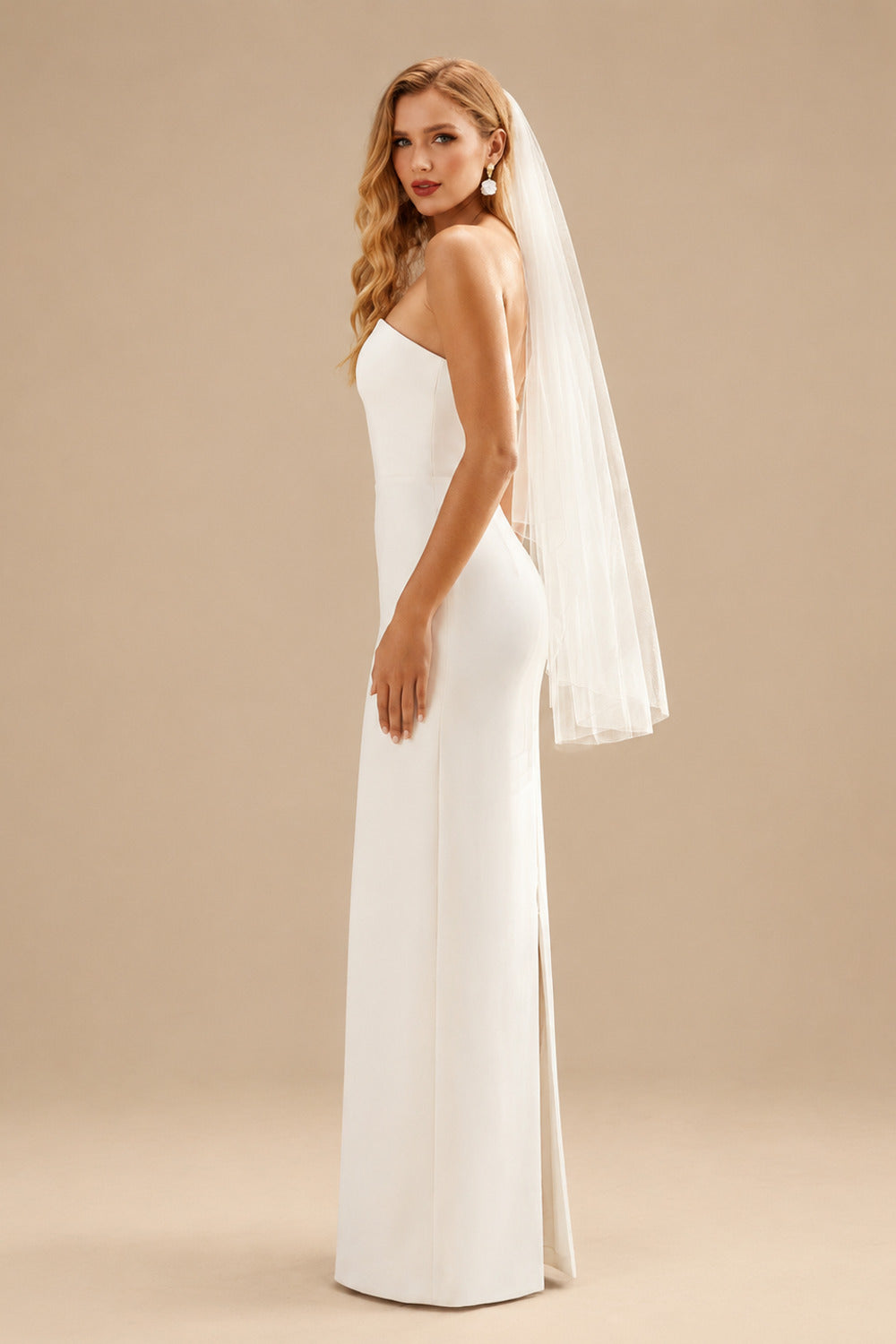 Rutipo Ivory Sheath/Column Strapless Sleeveless Floor-Length Elastic Satin Wedding Dresses