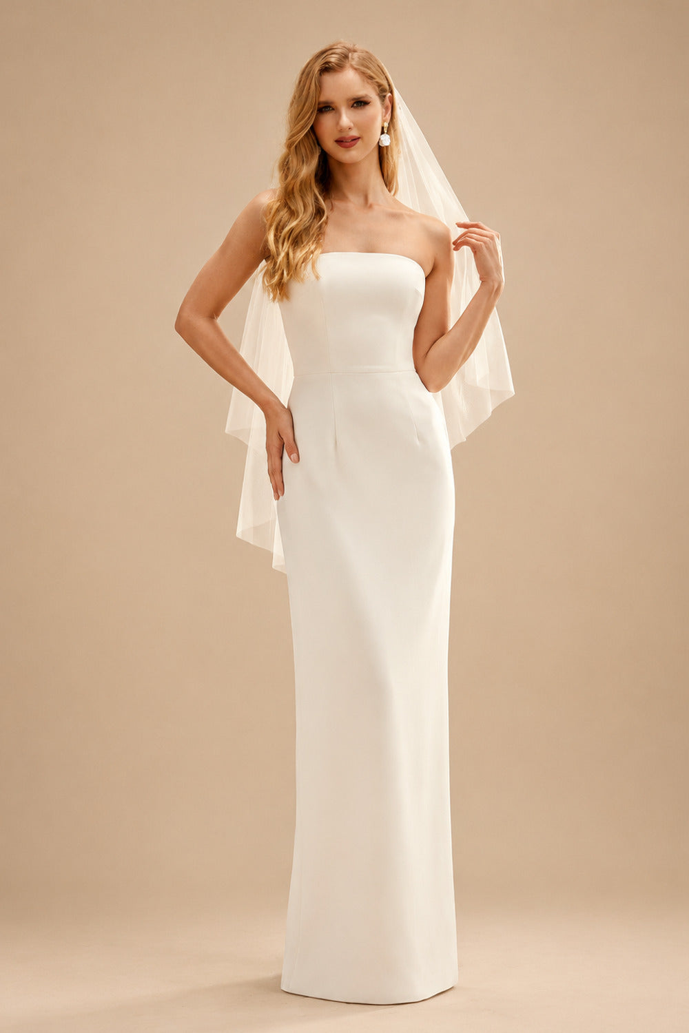 Rutipo Ivory Sheath/Column Strapless Sleeveless Floor-Length Elastic Satin Wedding Dresses