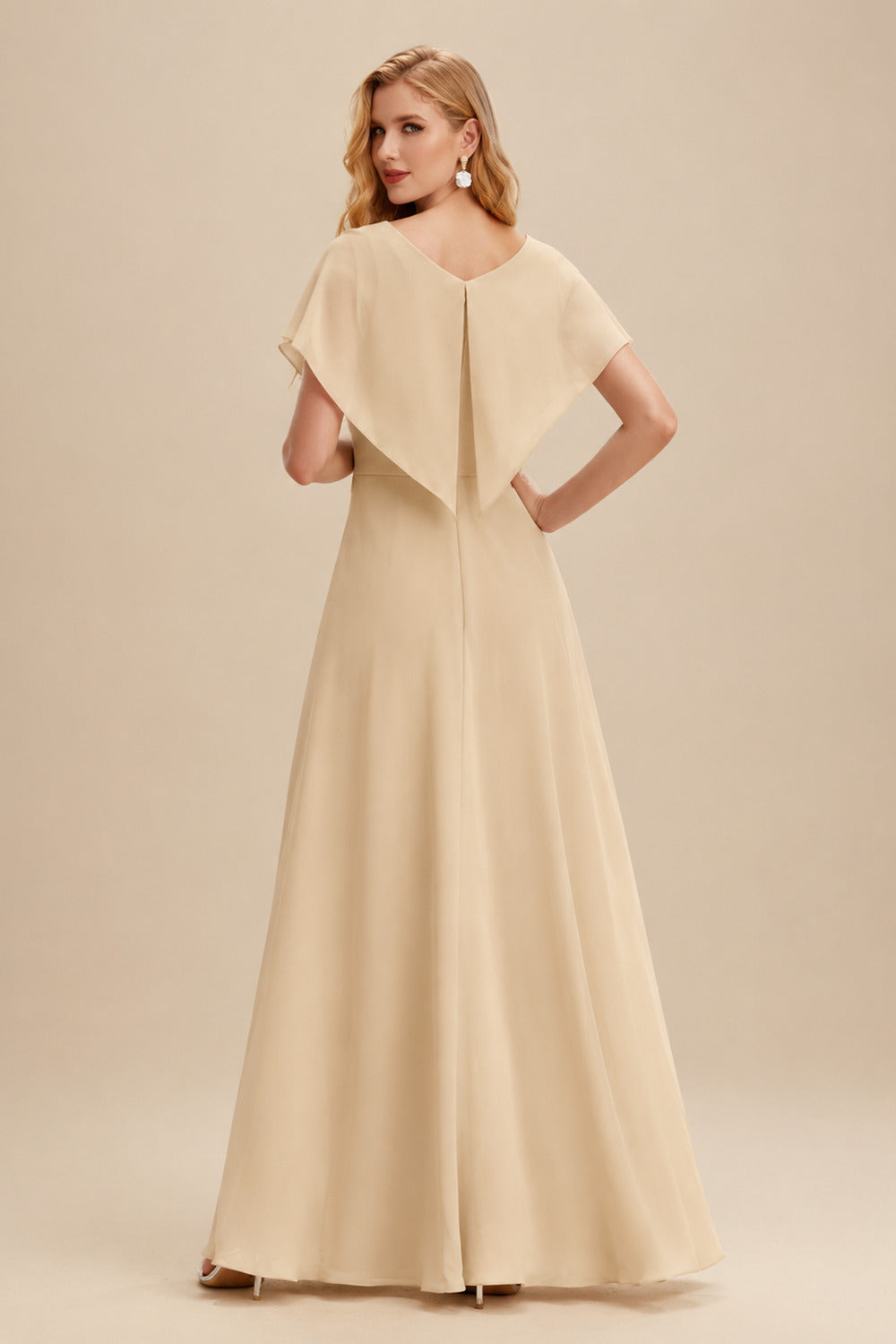 Rutipo Champagne Jumpsuit/Pantsuit Plunge Neck Sleeveless Floor-Length Chiffon Wedding Dresses With Overskirt Dress