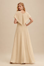 Rutipo Champagne Jumpsuit/Pantsuit Plunge Neck Sleeveless Floor-Length Chiffon Wedding Dresses With Overskirt Dress