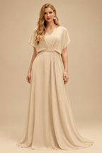 Rutipo Champagne Jumpsuit/Pantsuit Plunge Neck Sleeveless Floor-Length Chiffon Wedding Dresses With Overskirt Dress