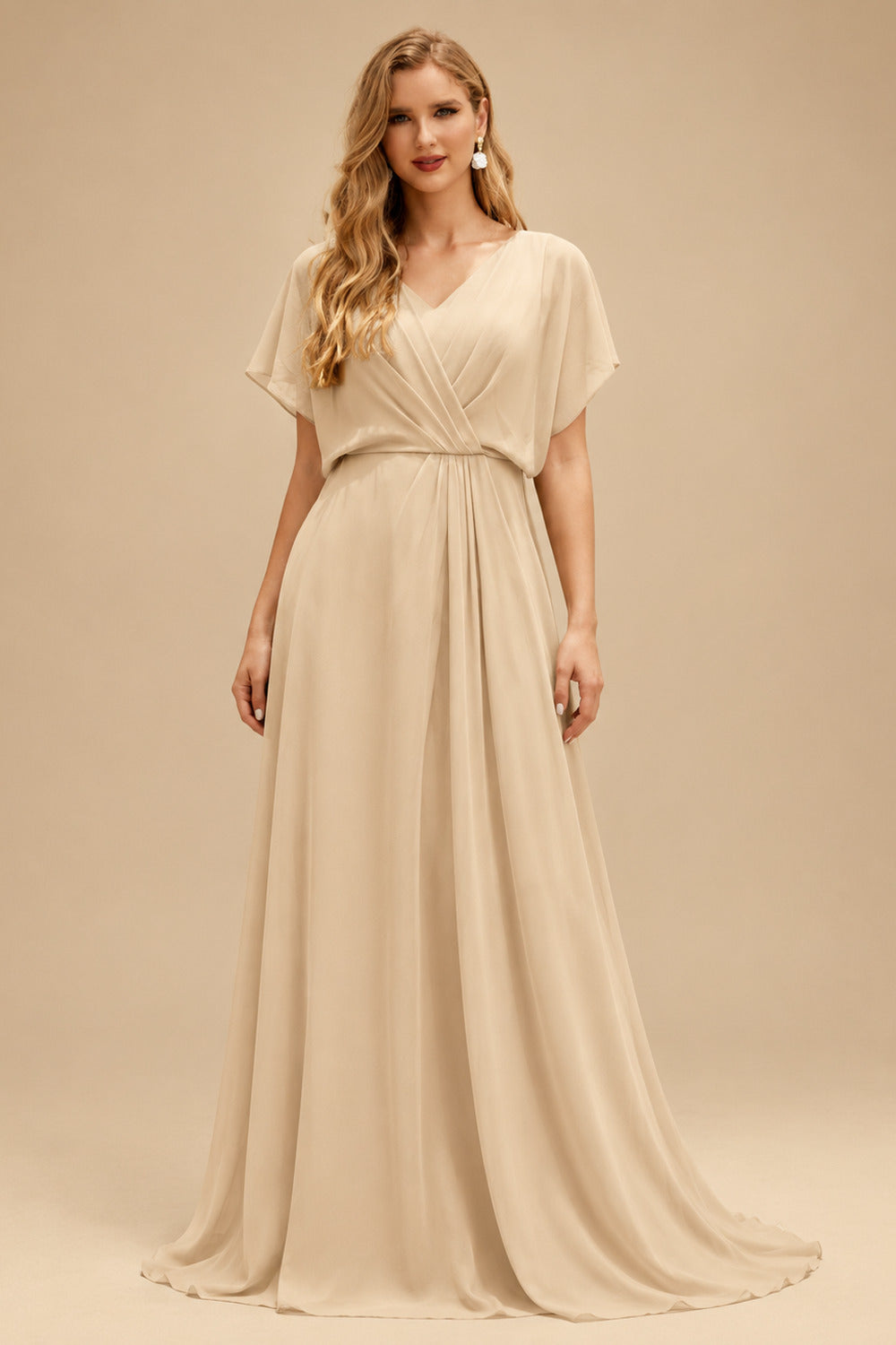 Rutipo Champagne Jumpsuit/Pantsuit Plunge Neck Sleeveless Floor-Length Chiffon Wedding Dresses With Overskirt Dress