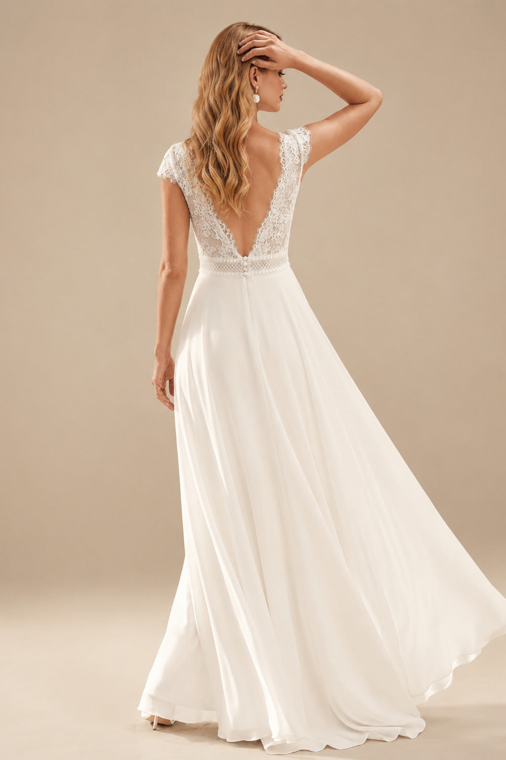 Rutipo Ivory Jumpsuit/Pantsuit Plunge Neck Sleeveless Floor-Length Chiffon Wedding Dresses With Overskirt Dress