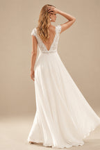Rutipo Ivory Jumpsuit/Pantsuit Plunge Neck Sleeveless Floor-Length Chiffon Wedding Dresses With Overskirt Dress
