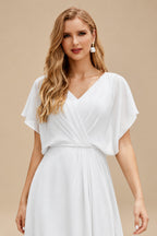 Rutipo White Jumpsuit/Pantsuit Plunge Neck Sleeveless Floor-Length Chiffon Wedding Dresses With Overskirt Dress