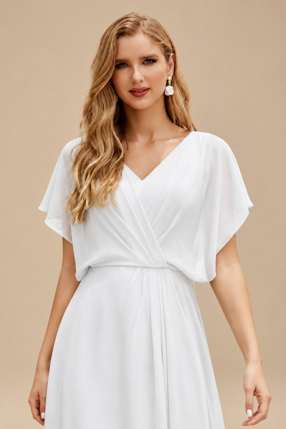 Rutipo White Jumpsuit/Pantsuit Plunge Neck Sleeveless Floor-Length Chiffon Wedding Dresses With Overskirt Dress
