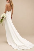 Rutipo Ivory Trumpet/Mermaid Halter/Plunge Neck Sleeveless Cathedral Crepe Satin Wedding Dresses With Flower(s)