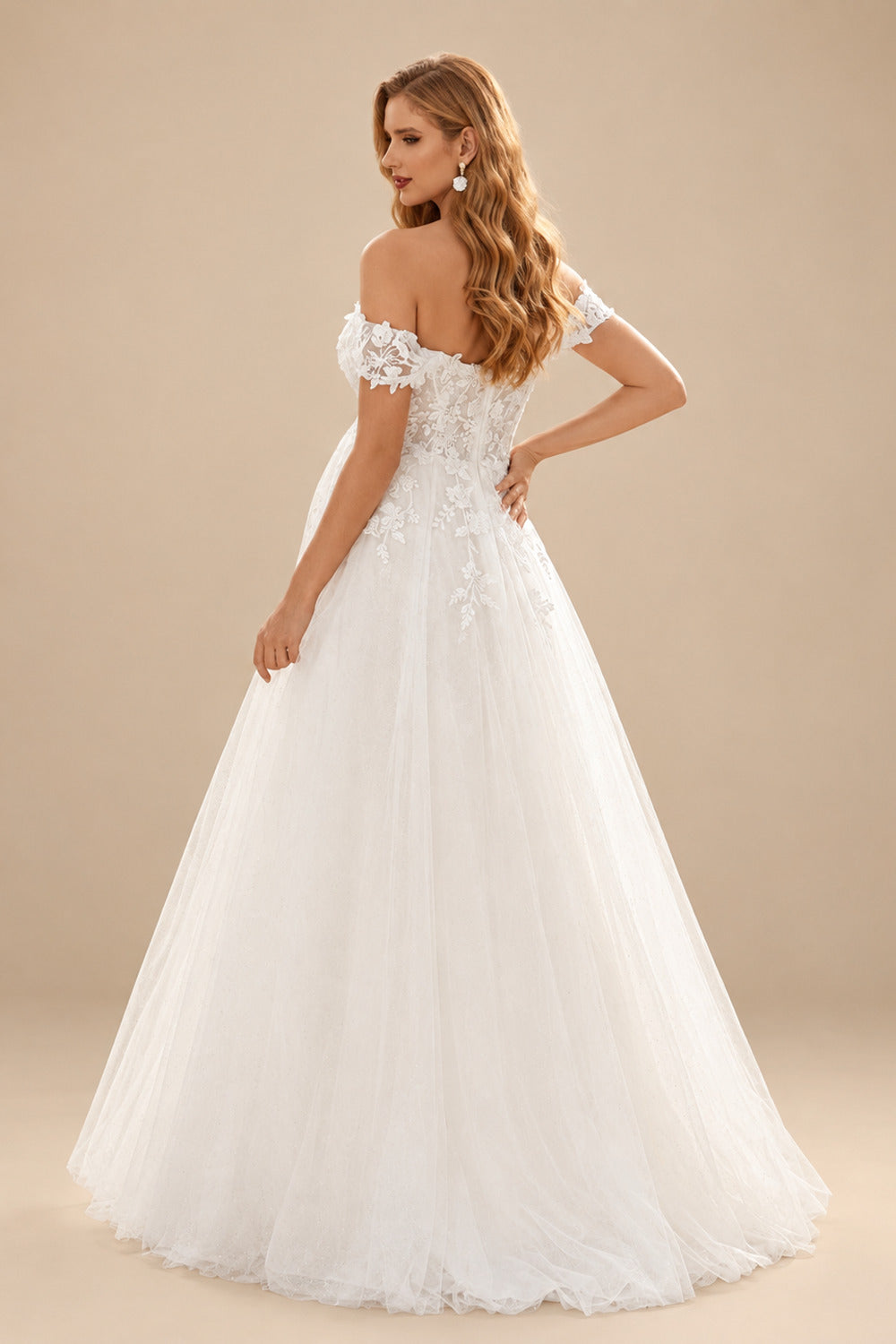 Rutipo Ivory A-Line Off-The-Shoulder Sleeveless Floor-Length Lace/Tulle Maternity Wedding Dresses With Appliques Lace