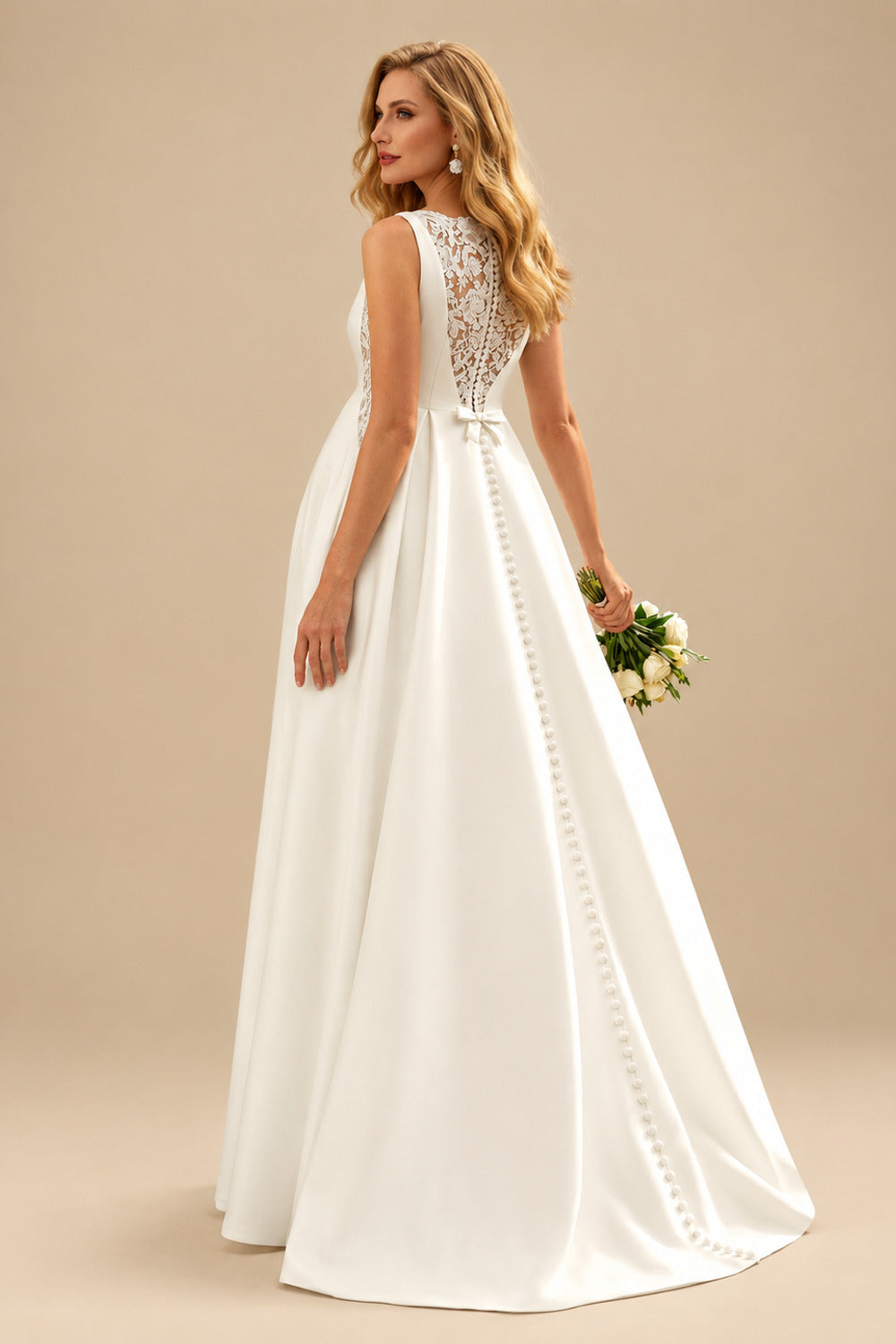 Rutipo Ivory A-Line Scoop Neck Sleeveless Floor-Length Lace/Satin Maternity Wedding Dresses With Appliques Lace