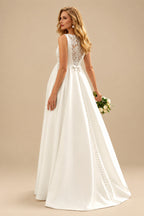 Rutipo Ivory A-Line Scoop Neck Sleeveless Floor-Length Lace/Satin Maternity Wedding Dresses With Appliques Lace