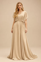 Rutipo Champagne Ball-Gown Off-The-Shoulder Sleeveless Chapel Train Matte Satin Wedding Dresses With Split Front/High Split