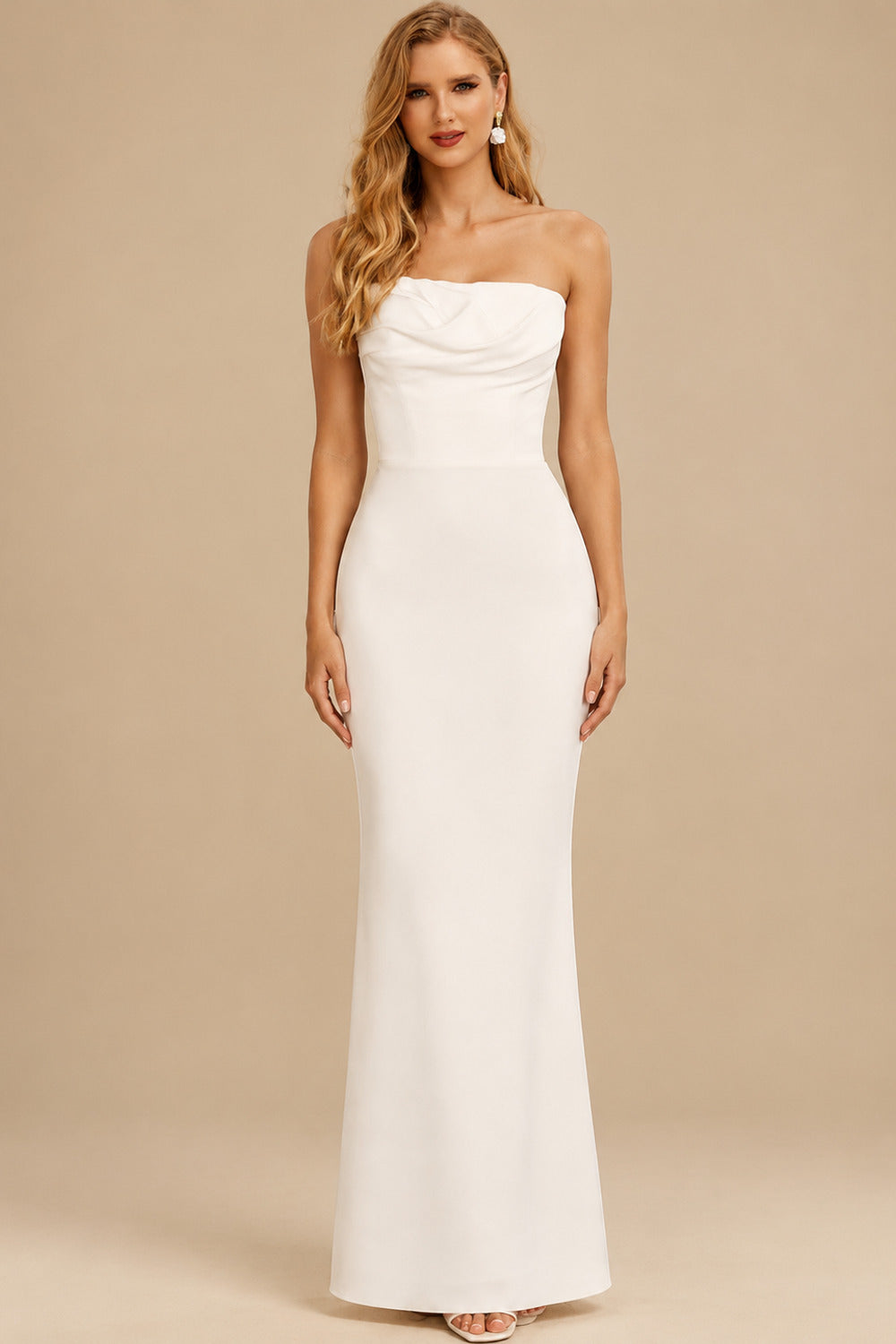 Rutipo Ivory Sheath/Column Strapless Sleeveless Floor-Length Elastic Satin Wedding Dress