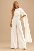 Rutipo Ivory Jumpsuit/Pantsuit Asymmetrical Floor-Length Elastic Satin Wedding Dresses With Sweeping Side Drape