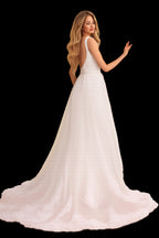 Rutipo Ivory A-Line/Jumpsuit/Pantsuit Plunge Neck Sleeveless Detachable/Royal Tulle/Italian Satin Wedding Dresses With Appliques Lace