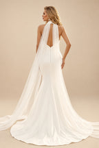 Rutipo Ivory Trumpet/Mermaid Halter Sleeveless Court Train Matte Satin Wedding Dress