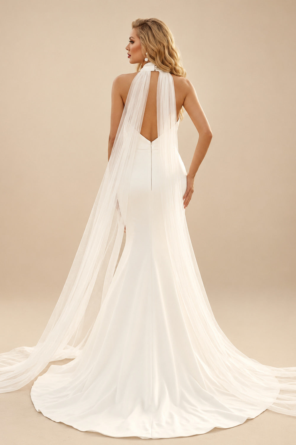Rutipo Ivory Trumpet/Mermaid Halter Sleeveless Court Train Matte Satin Wedding Dress
