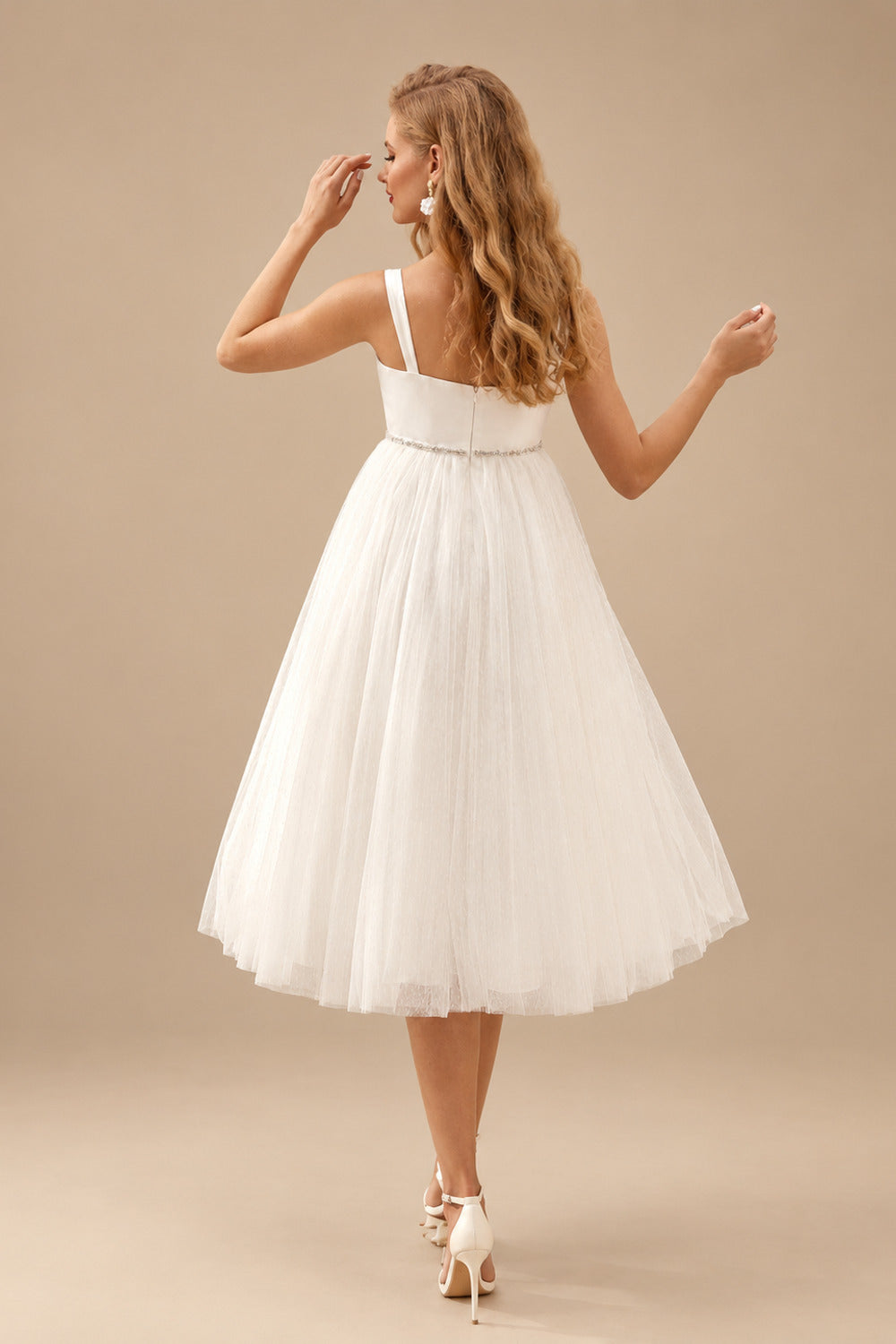 Rutipo Ivory A-Line Sweetheart Sleeveless Tea-Length Satin/Tulle Maternity Wedding Dresses