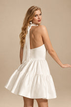 Rutipo Ivory A-Line Halter Sleeveless Short Satin Wedding Dresses With Bow