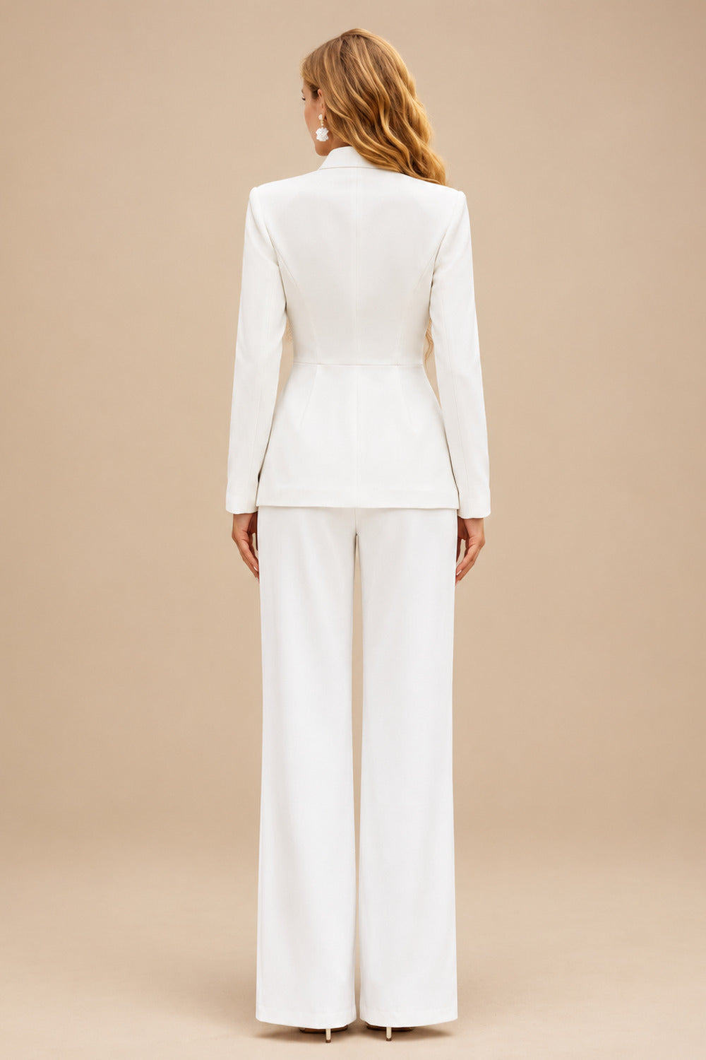 Rutipo Ivory Jumpsuit/Pantsuit V-Neck Long Sleeves Floor-Length Elastic Satin Wedding Dresses