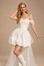 Rutipo Ivory A-Line Off-The-Shoulder Sleeveless Short/Mini Tulle/Taffeta Wedding Dresses